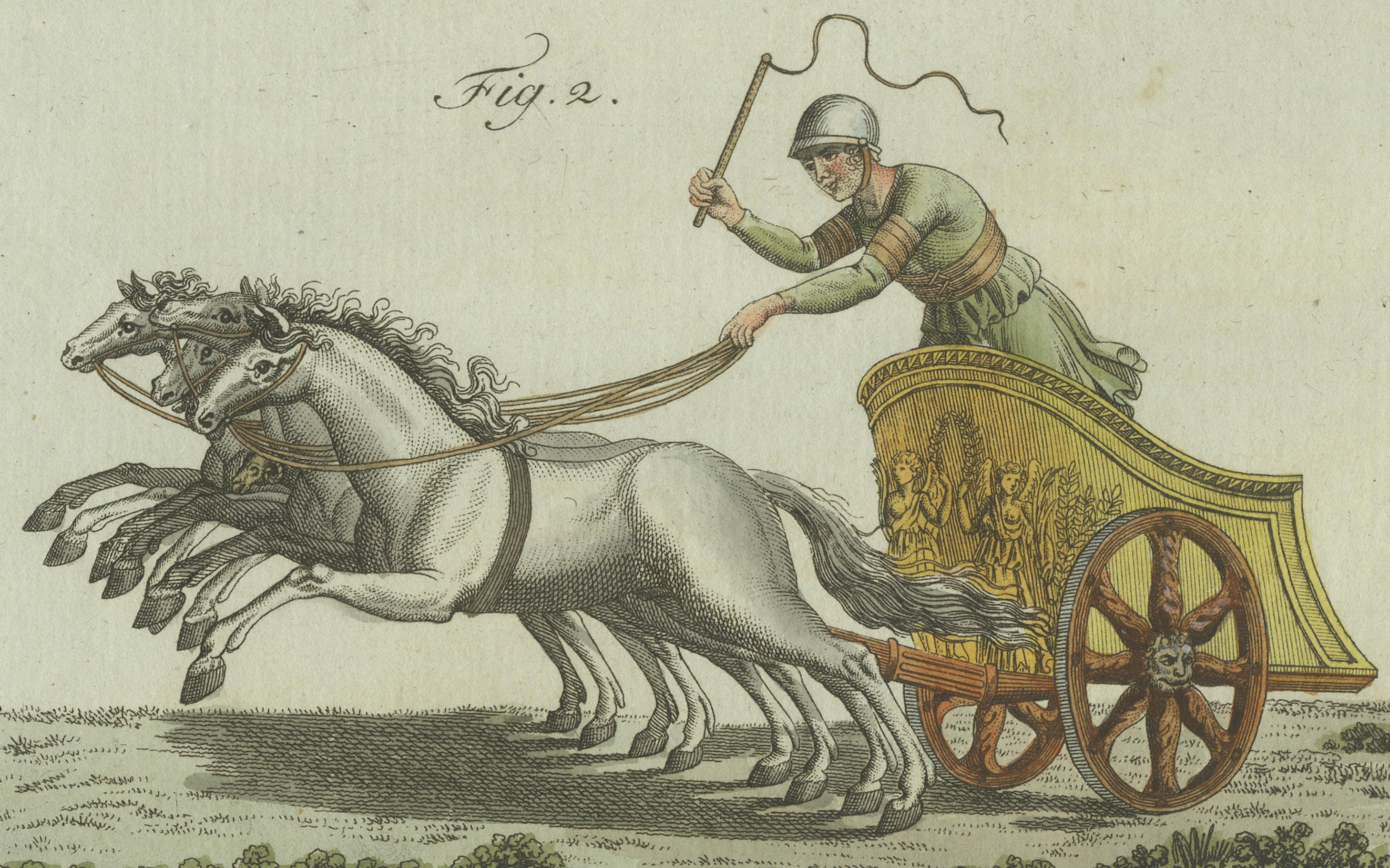 Original Antique Print of Roman Chariot Racing and Circus Maximus, c.1800
