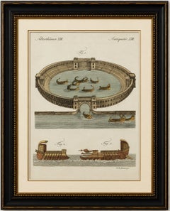 Original Antique Print of Roman Naval Battles and Warships by Bertuch, c. 1800