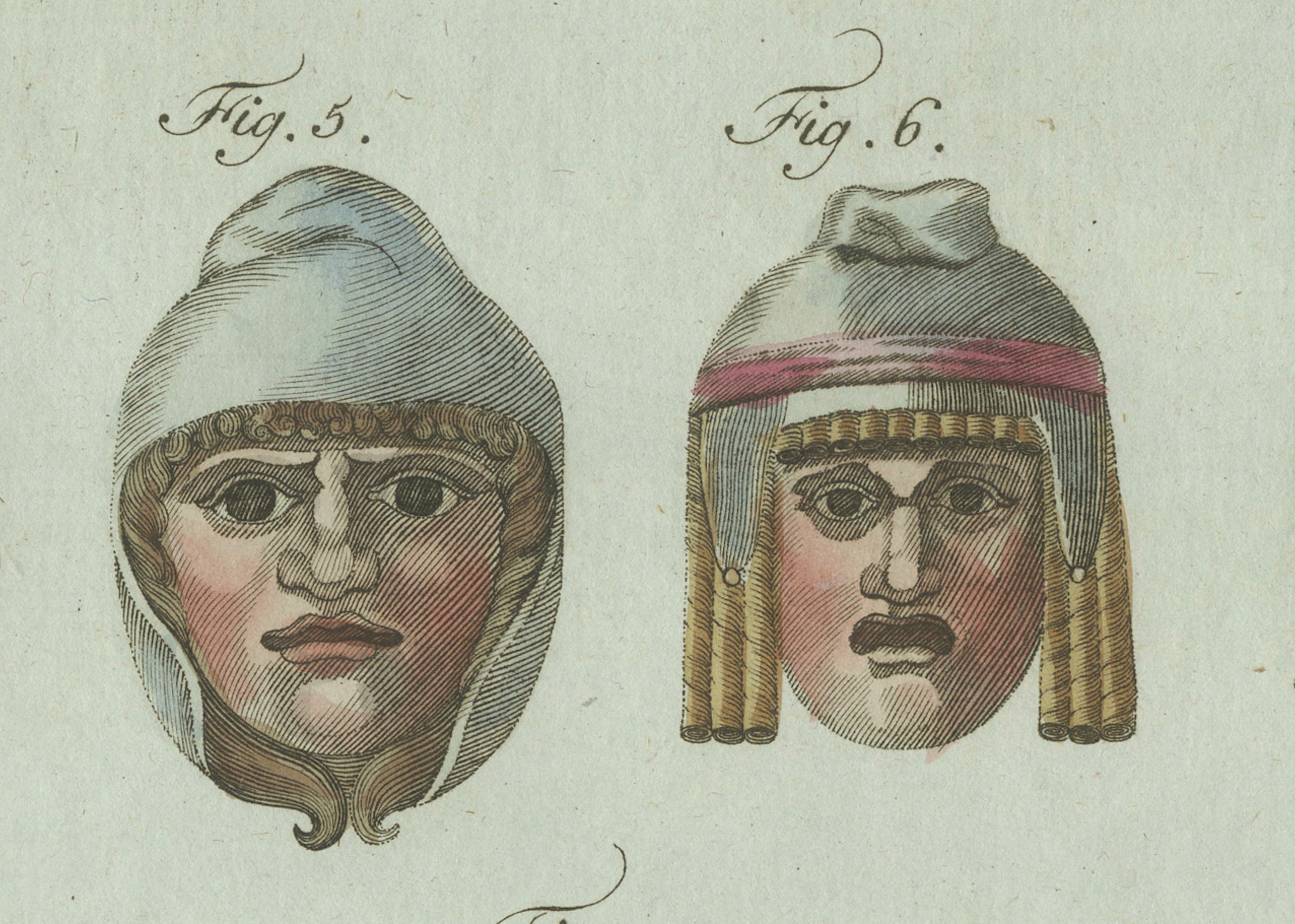 Original Antique Print of Ancient Greek and Roman Theatre Masks by Bertuch, 1802