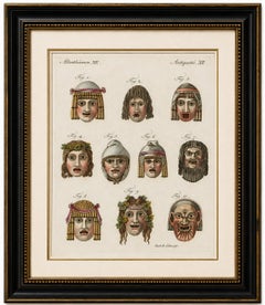 Original Antique Print of Ancient Greek and Roman Theatre Masks by Bertuch, 1802