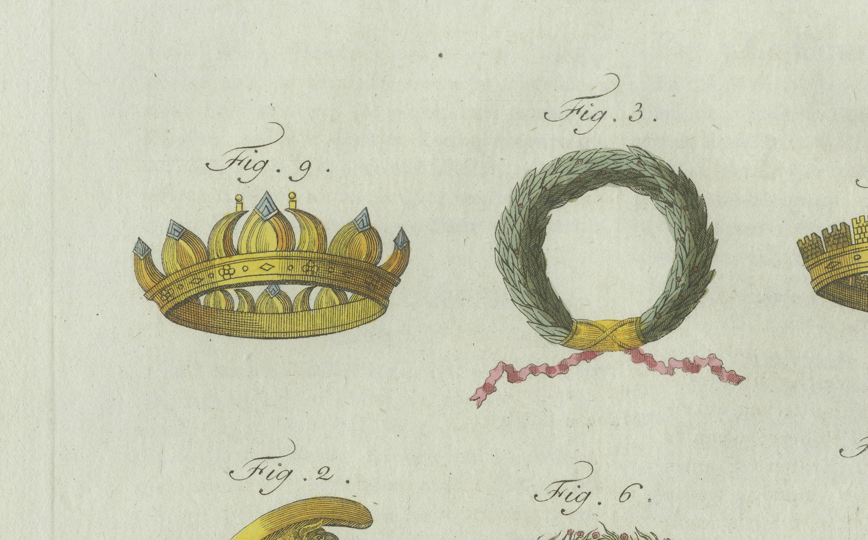Original Antique Print of Ancient Crowns and Laurel Wreaths by Bertuch, c. 1800