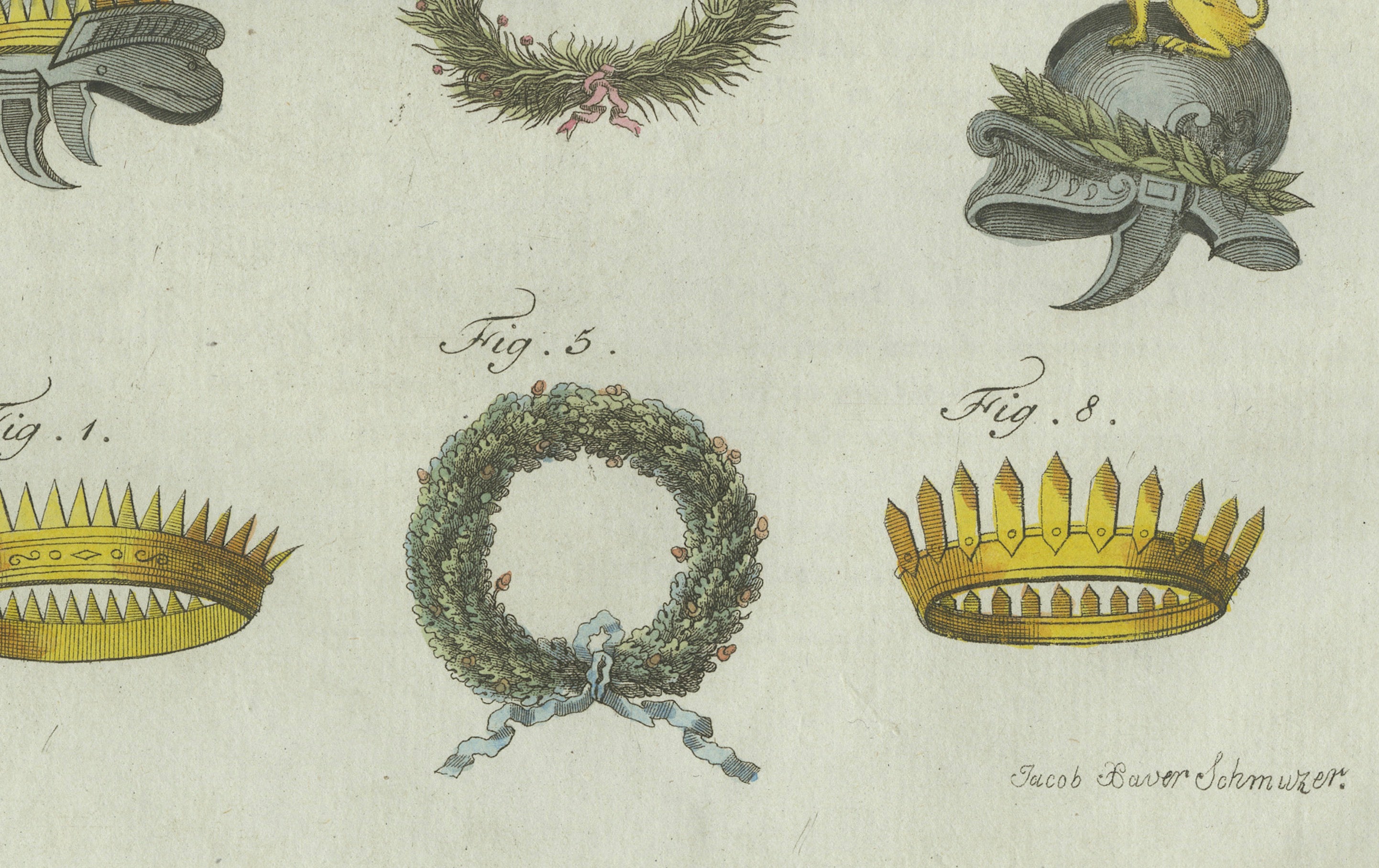 Original Antique Print of Ancient Crowns and Laurel Wreaths by Bertuch, c. 1800
