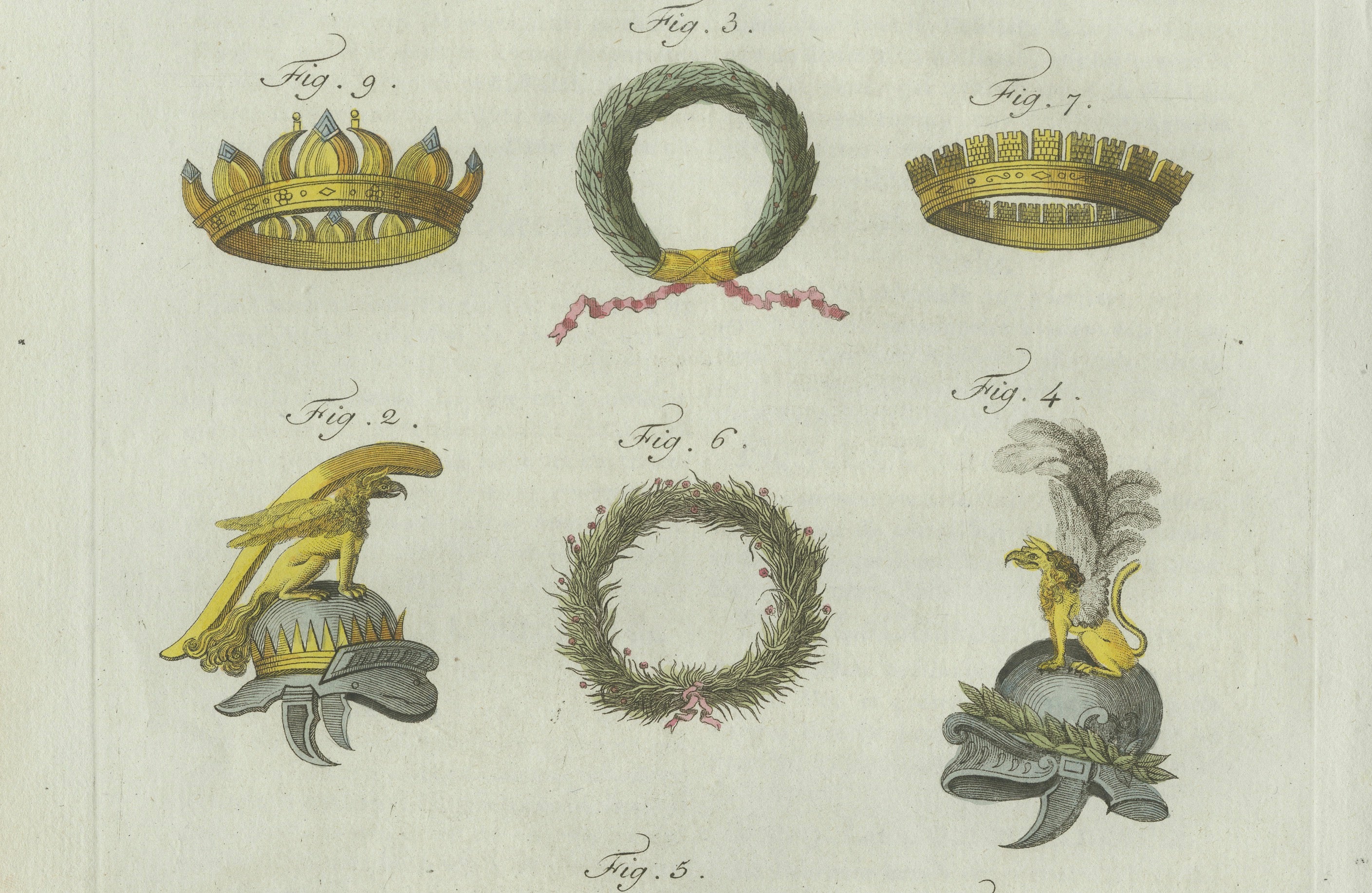 Original Antique Print of Ancient Crowns and Laurel Wreaths by Bertuch, c. 1800