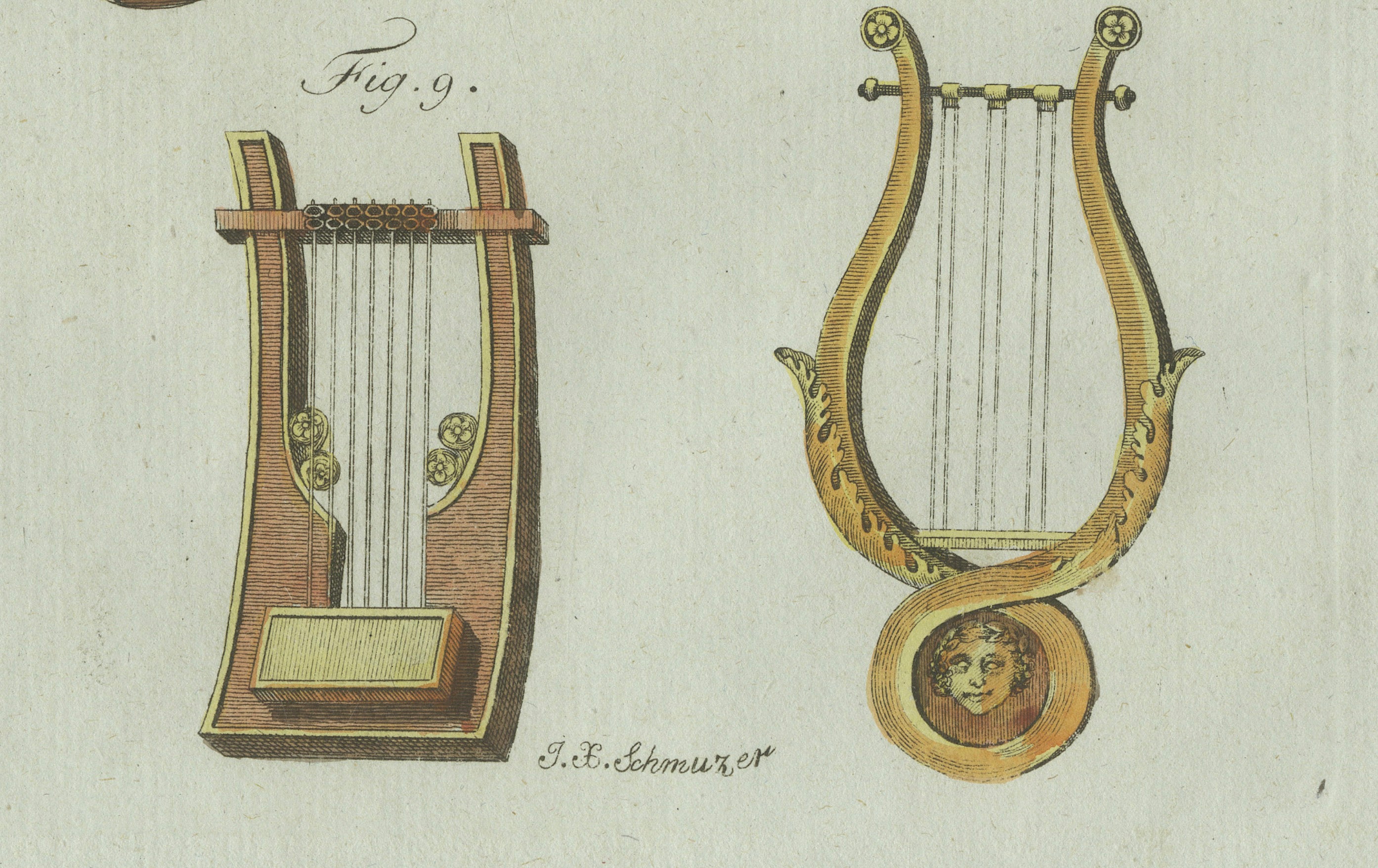 Original Antique Print of Ancient Greek and Roman Lyres by Bertuch, 1802