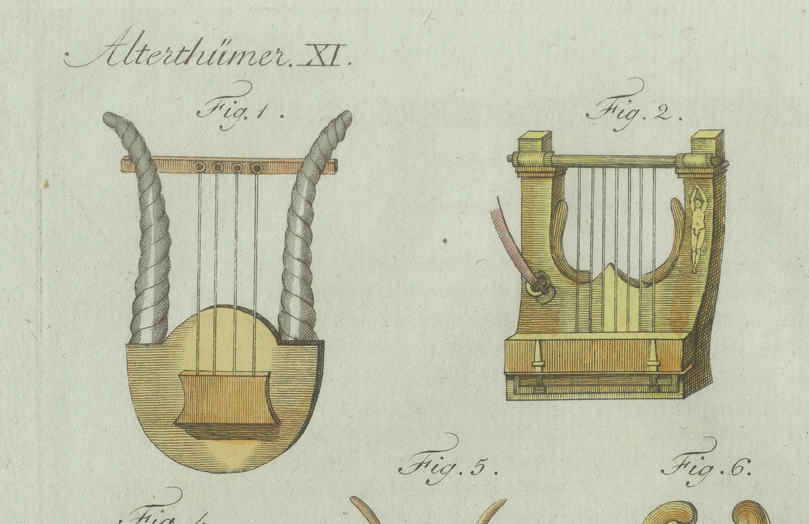 Original Antique Print of Ancient Greek and Roman Lyres by Bertuch, 1802