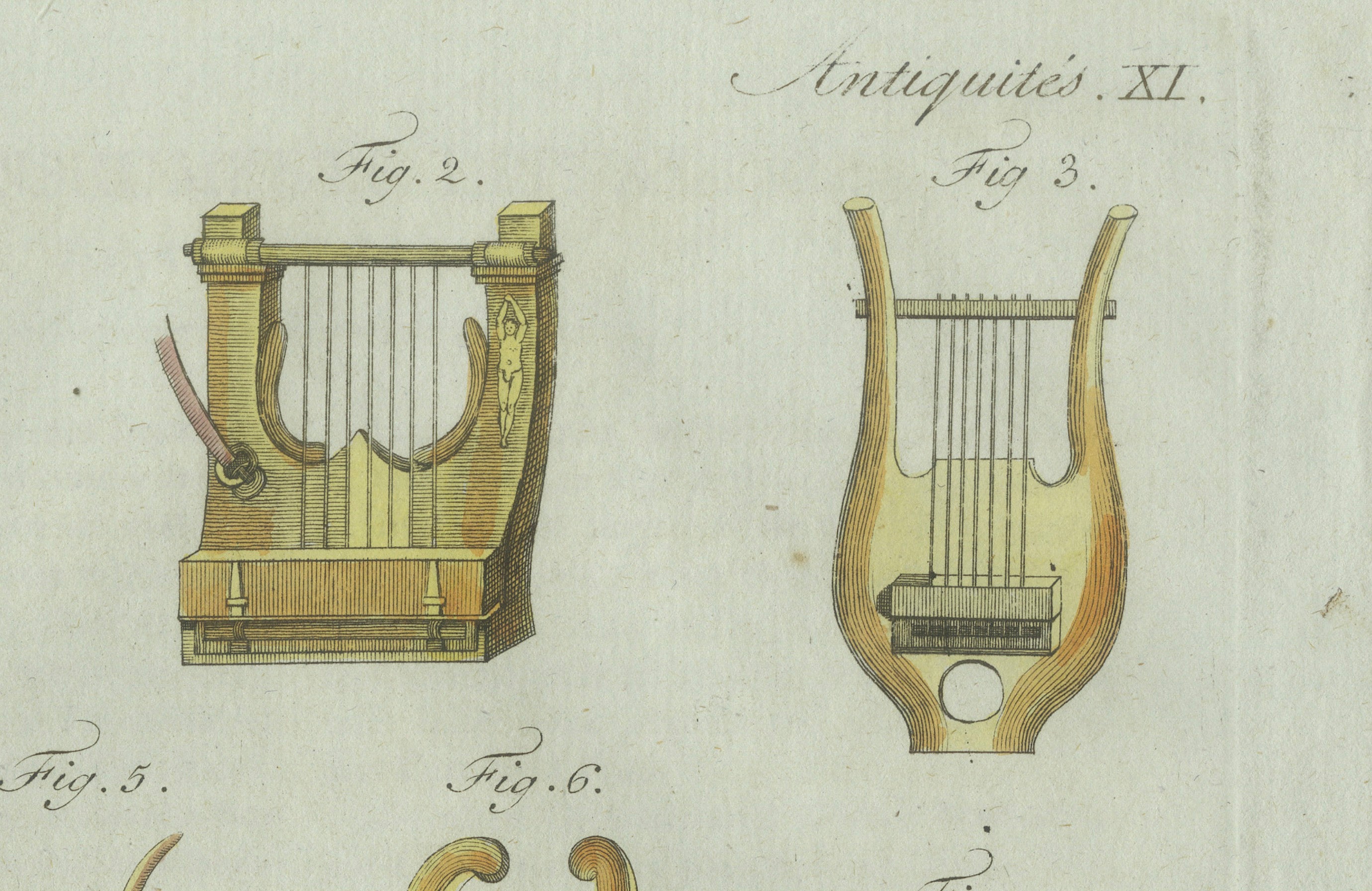 Original Antique Print of Ancient Greek and Roman Lyres by Bertuch, 1802