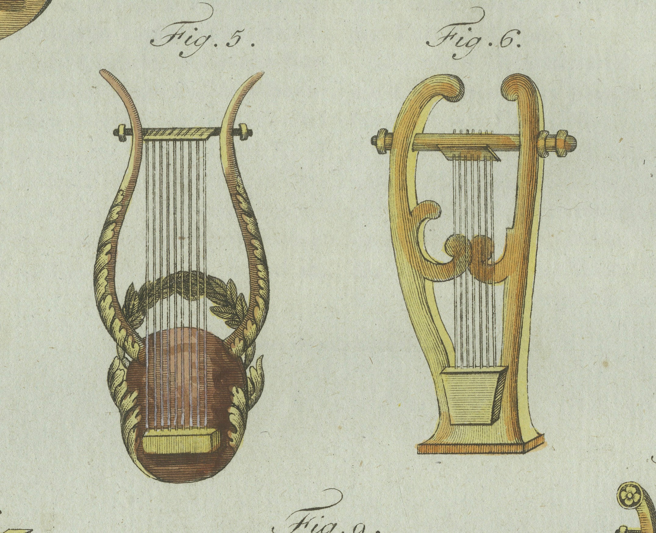 Original Antique Print of Ancient Greek and Roman Lyres by Bertuch, 1802