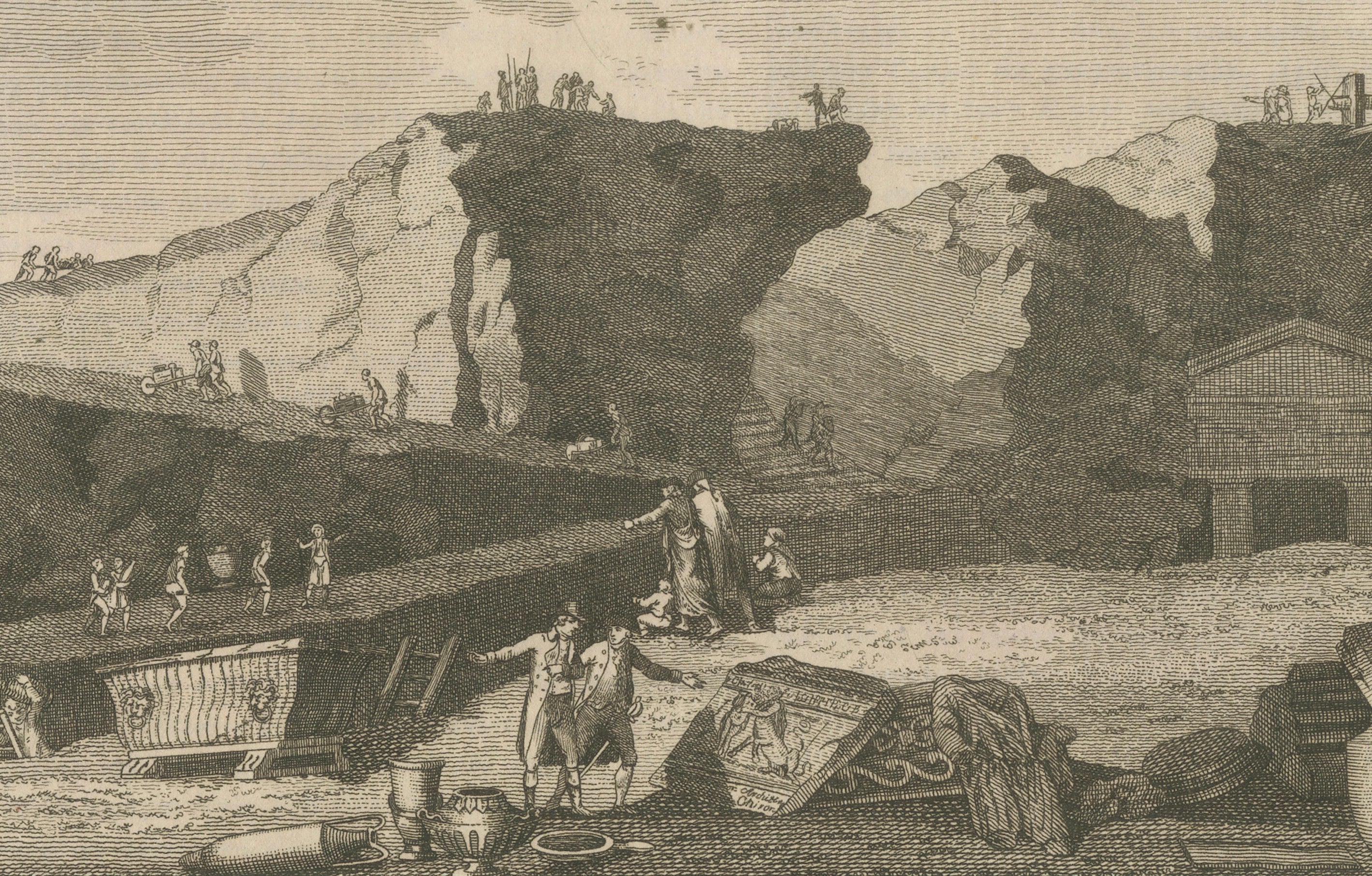 Original Antique Print of an Ancient Theatre and Archaeological Excavation, 1800