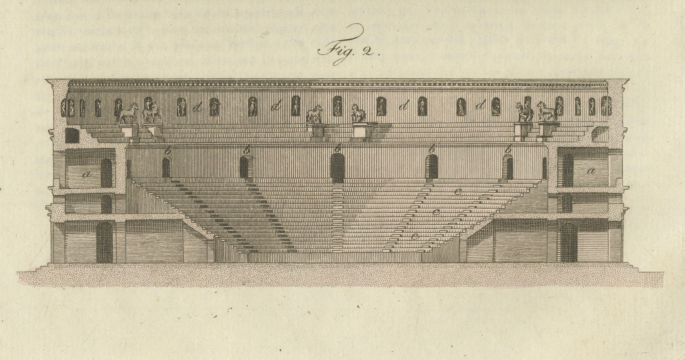 Original Antique Print of an Ancient Theatre and Archaeological Excavation, 1800