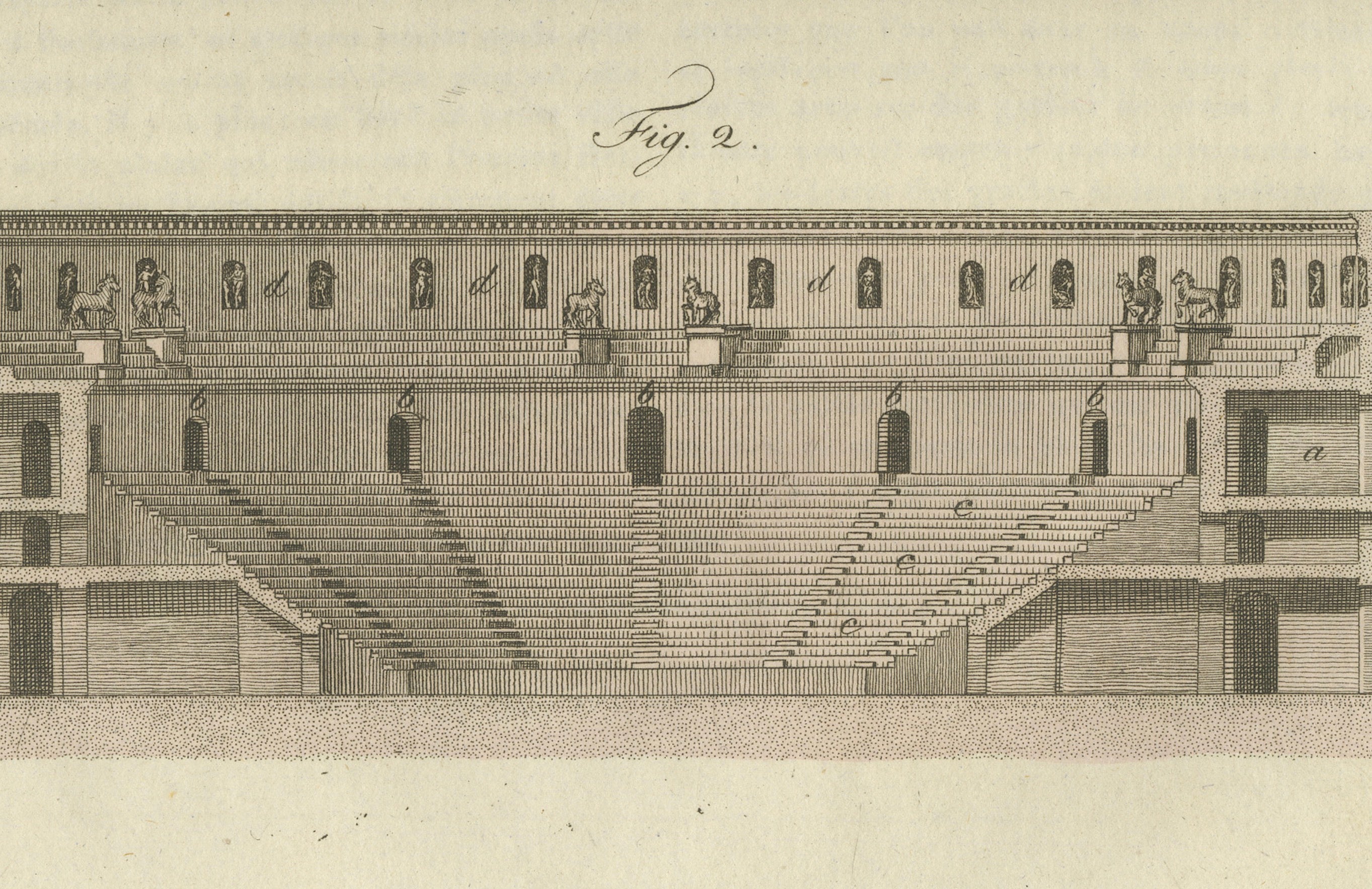 Original Antique Print of an Ancient Theatre and Archaeological Excavation, 1800