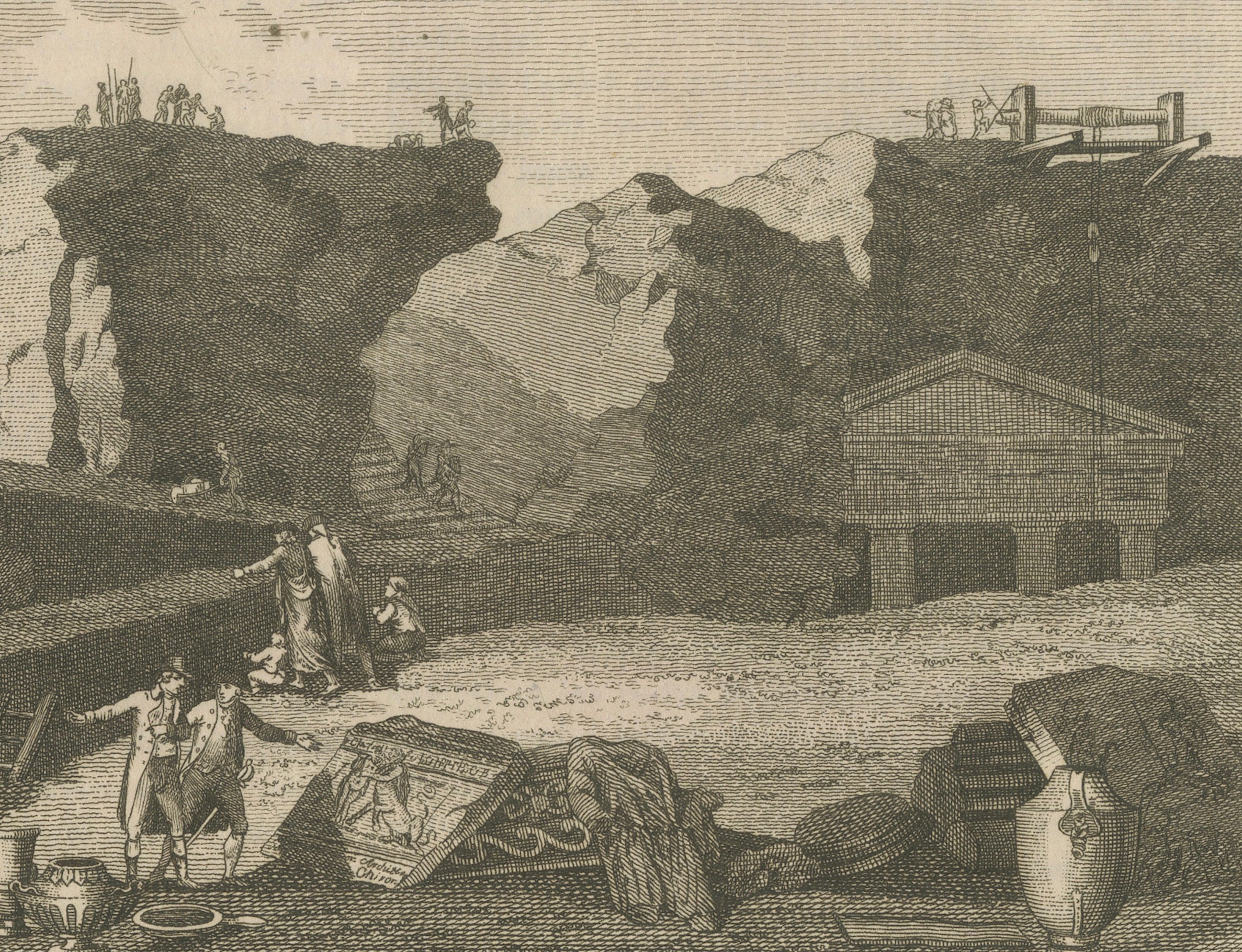 Original Antique Print of an Ancient Theatre and Archaeological Excavation, 1800