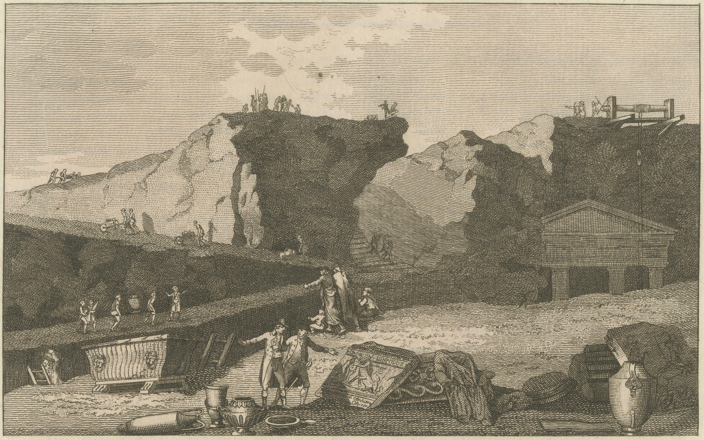 Original Antique Print of an Ancient Theatre and Archaeological Excavation, 1800