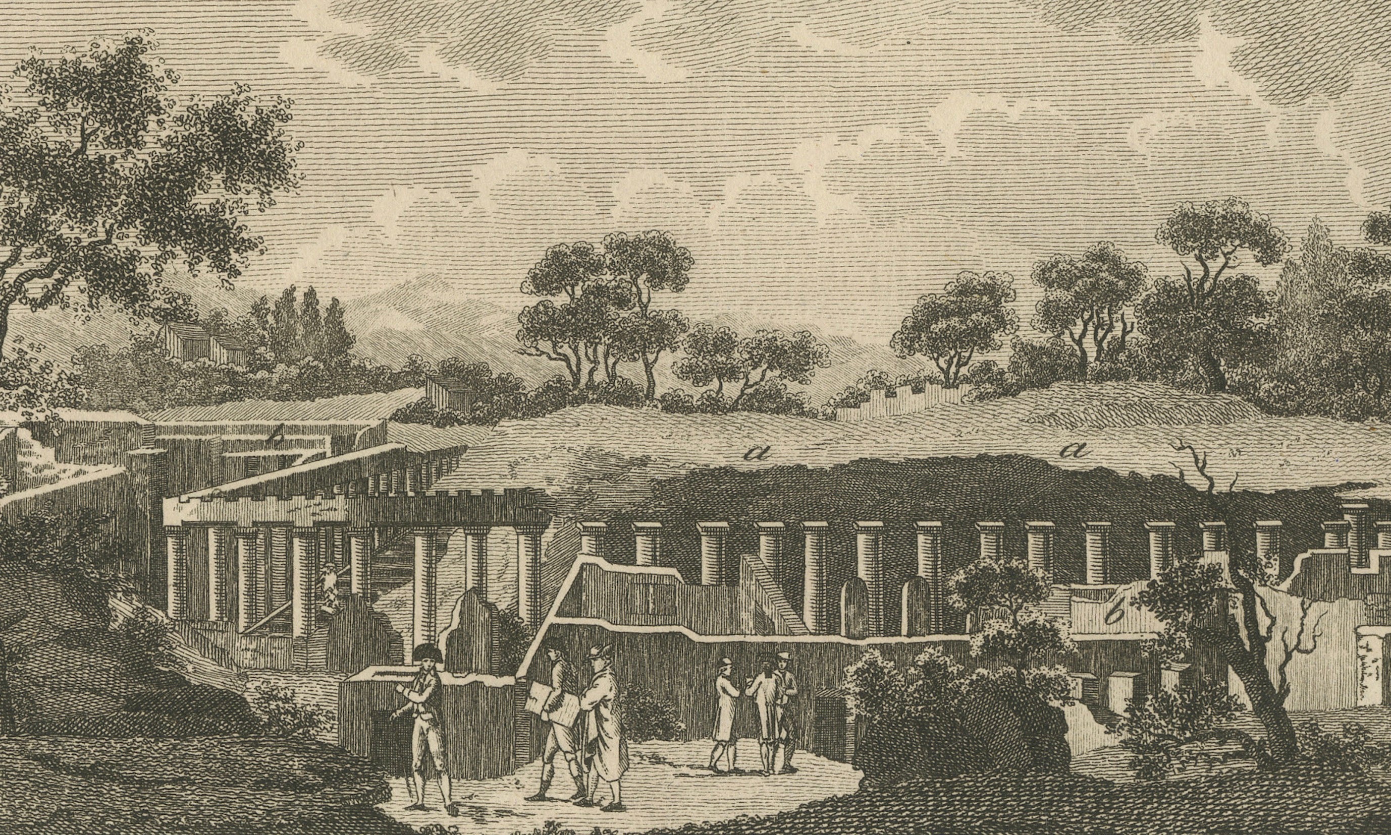 Original Antique Print of Archaeological Excavations by Bertuch, c. 1800