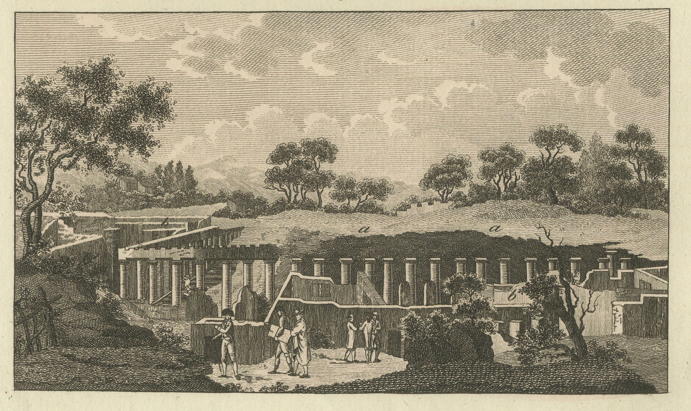 Original Antique Print of Archaeological Excavations by Bertuch, c. 1800