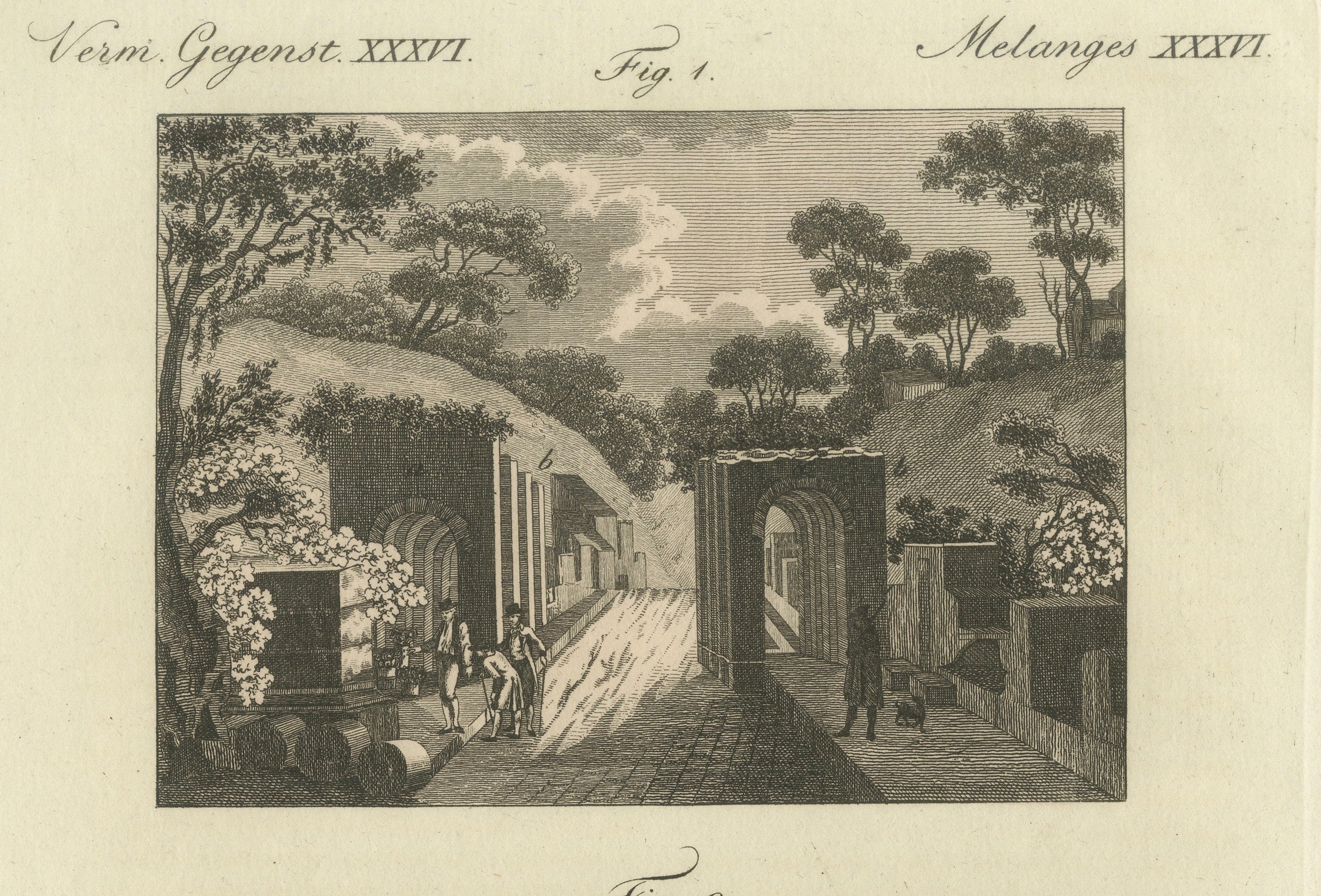 Original Antique Print of Archaeological Excavations by Bertuch, c. 1800