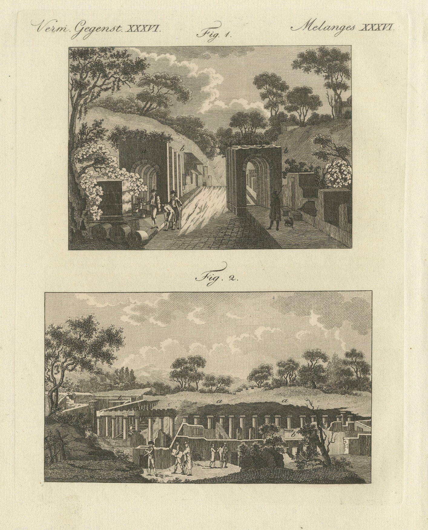 Original Antique Print of Archaeological Excavations by Bertuch, c. 1800