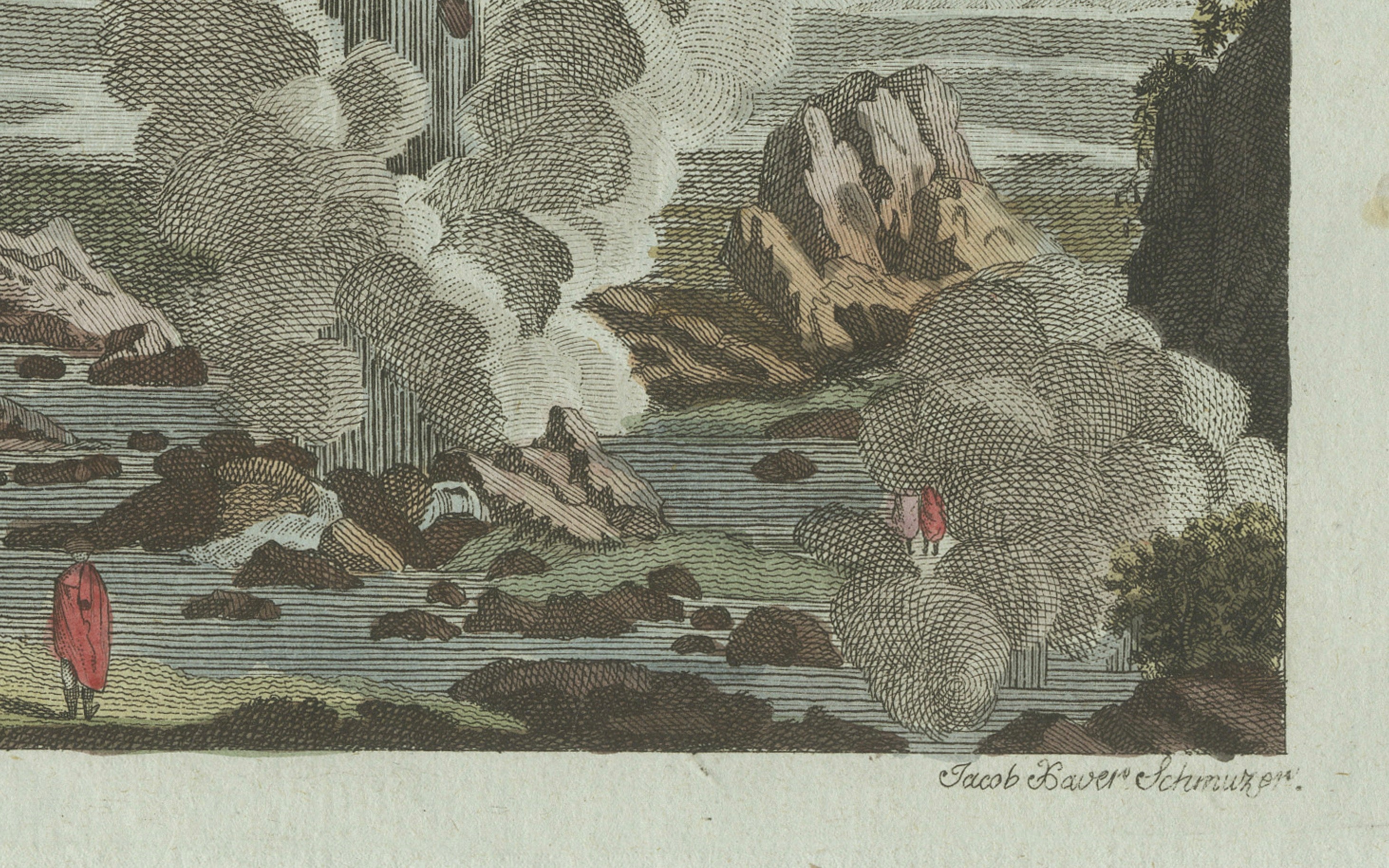 Original Antique Print of Iceland Geyser, Hekla and Orkney Bird Catchers, 1802