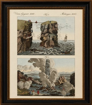 Original Antique Print of Iceland Geyser, Hekla and Orkney Bird Catchers, 1802, view 2