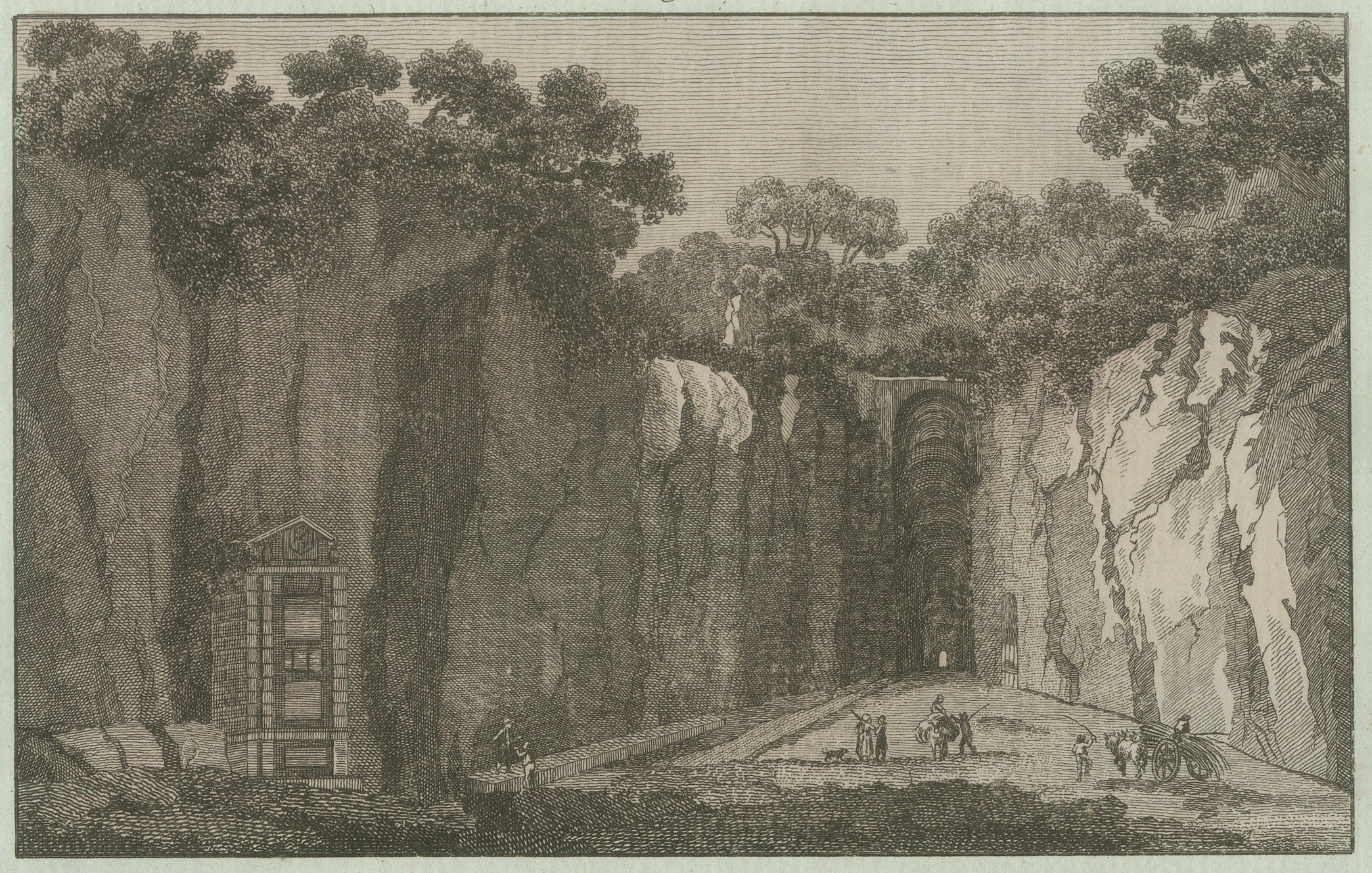 Original Antique Print of Mountain Roads and Rock-Cut Passes by Bertuch, c. 1800