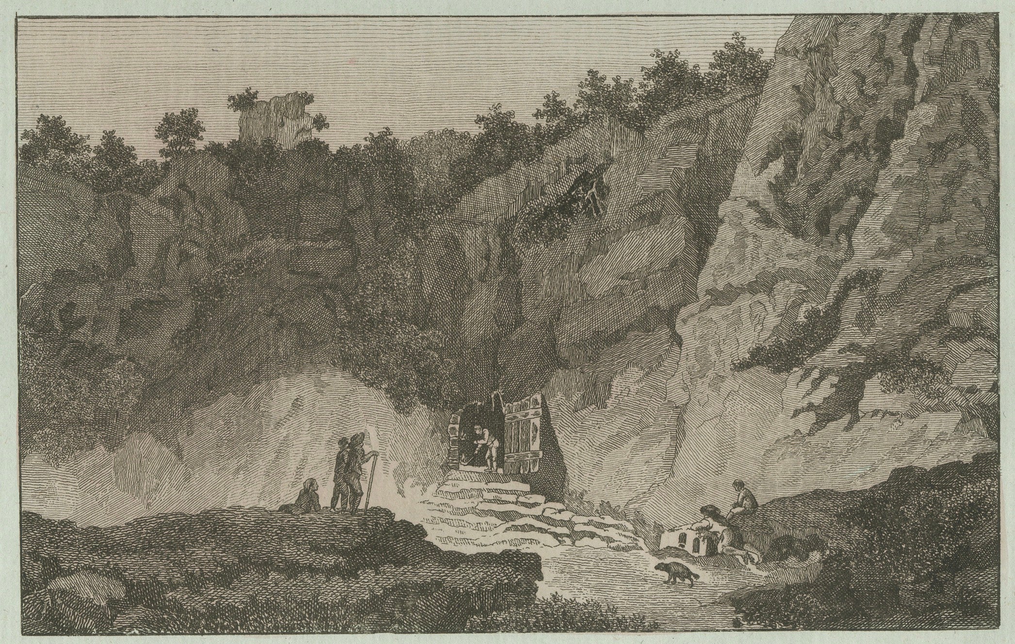 Original Antique Print of Mountain Roads and Rock-Cut Passes by Bertuch, c. 1800
