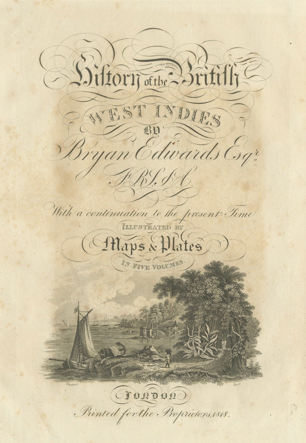 Antique Portrait of Bryan Edwards with Title Leaf, British West Indies, 1818