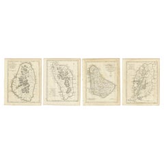Set of Four Antique Maps of Caribbean Islands by Bryan Edwards, 1818