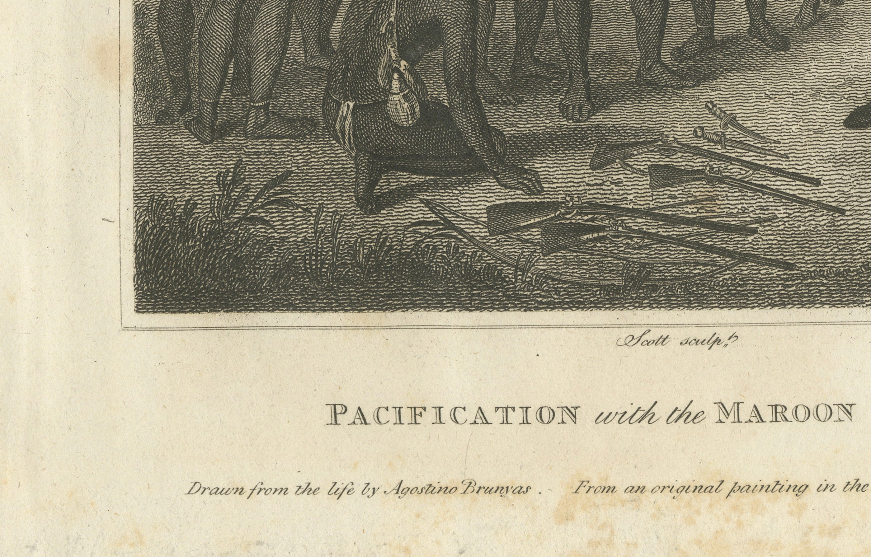 Jamaican Maroons, Antique Caribbean Engraving after Brunias, 1818