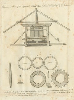 Antique Jamaican Sugar Mill Engineering Engraving, Bryan Edwards, 1818