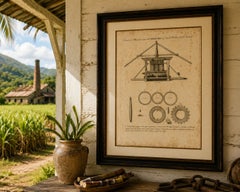 Antique Jamaican Sugar Mill Engineering Engraving, Bryan Edwards, 1818