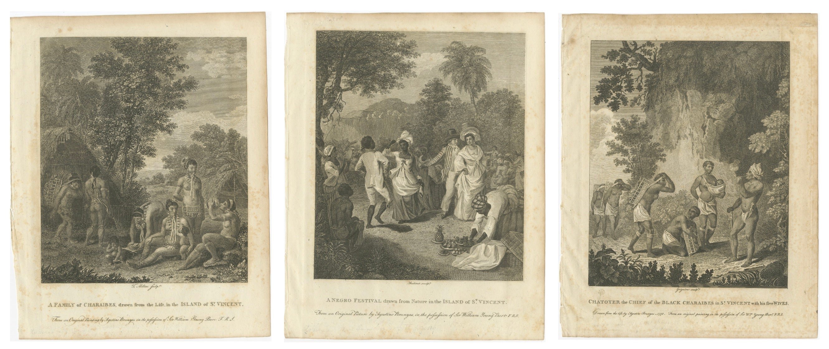 Set of Three Antique St. Vincent Engravings after Agostino Brunias, 1818