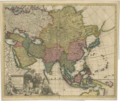 Decorative Antique Map of Asia and the East Indies, circa 1720