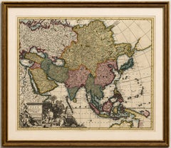 Mapa antiguo decorativo de Asia y las Indias Orientales, hacia 1720