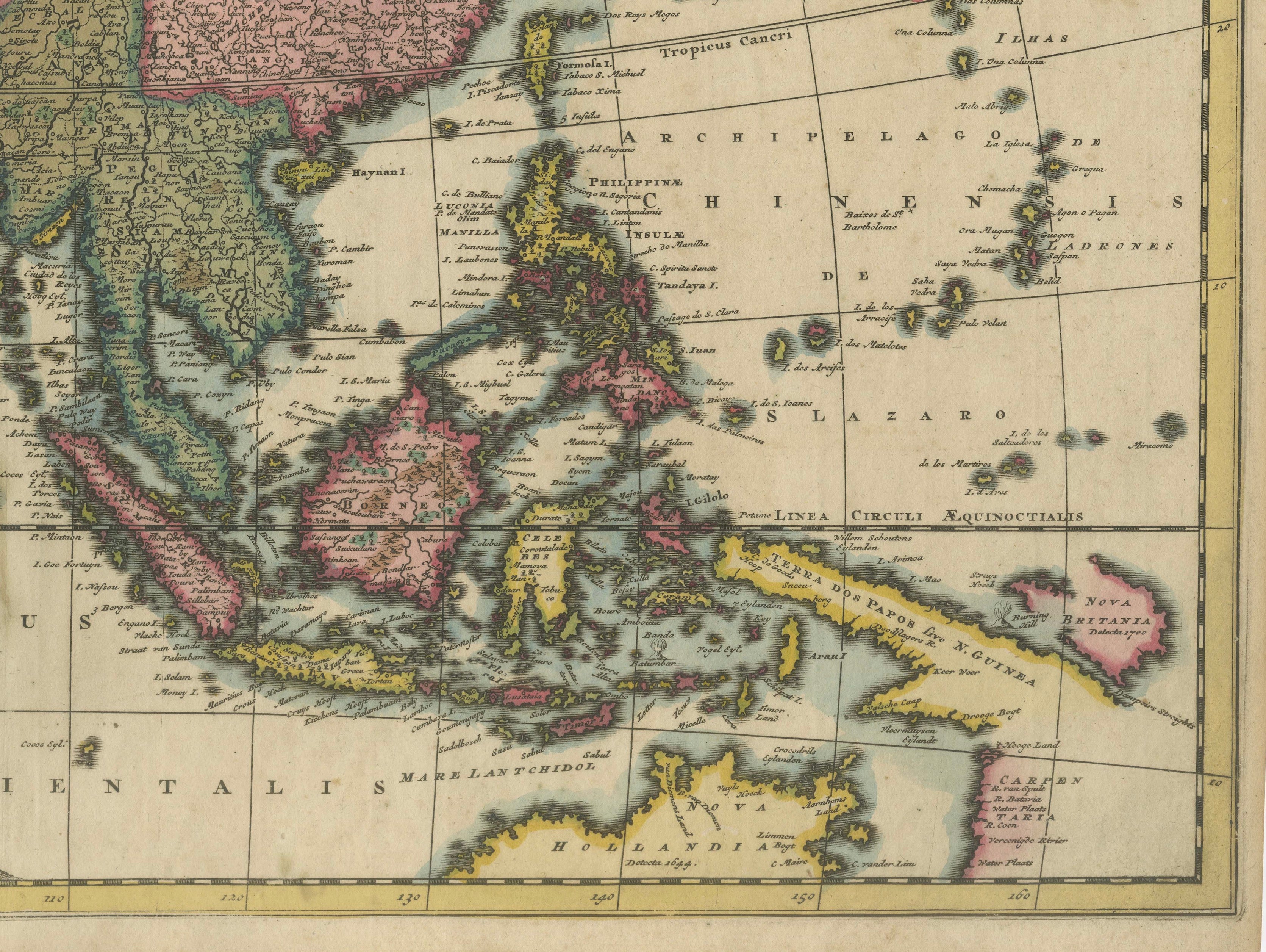 Decorative Antique Map of Asia and the East Indies, circa 1720