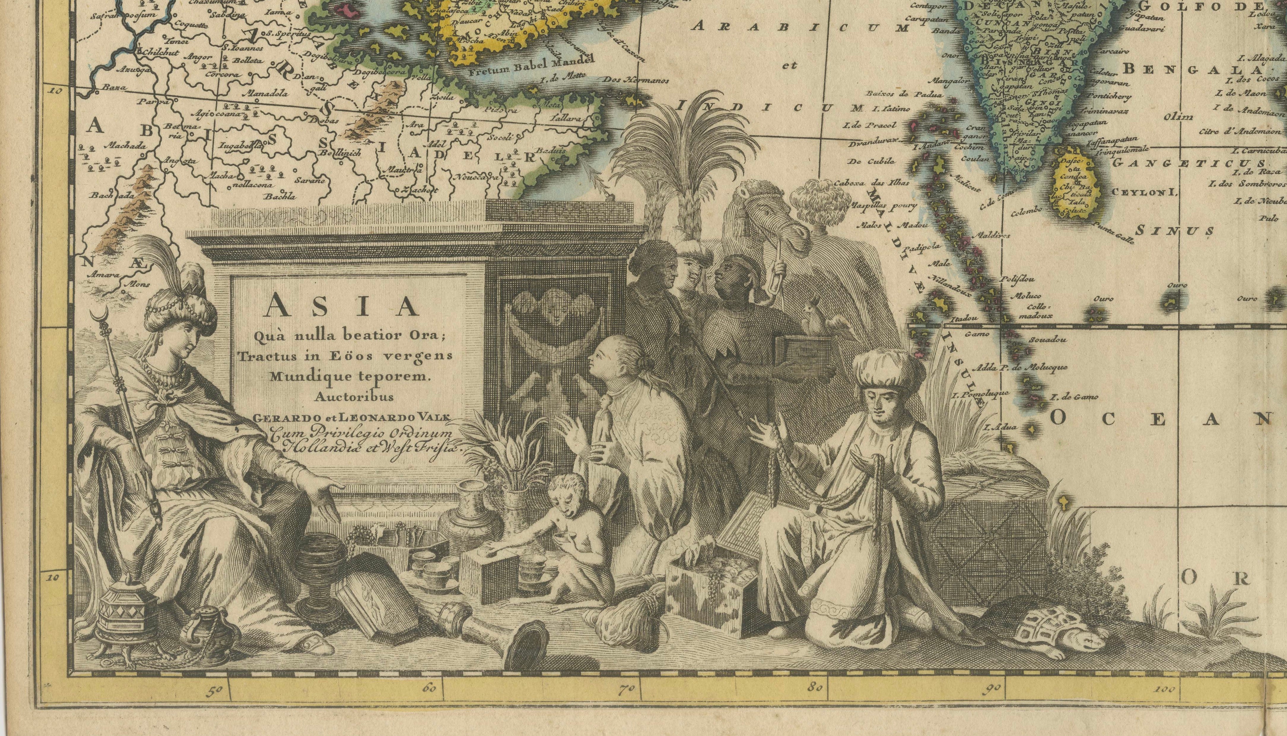 Decorative Antique Map of Asia and the East Indies, circa 1720
