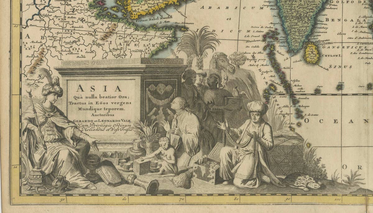 Decorative Antique Map of Asia and the East Indies, circa 1720