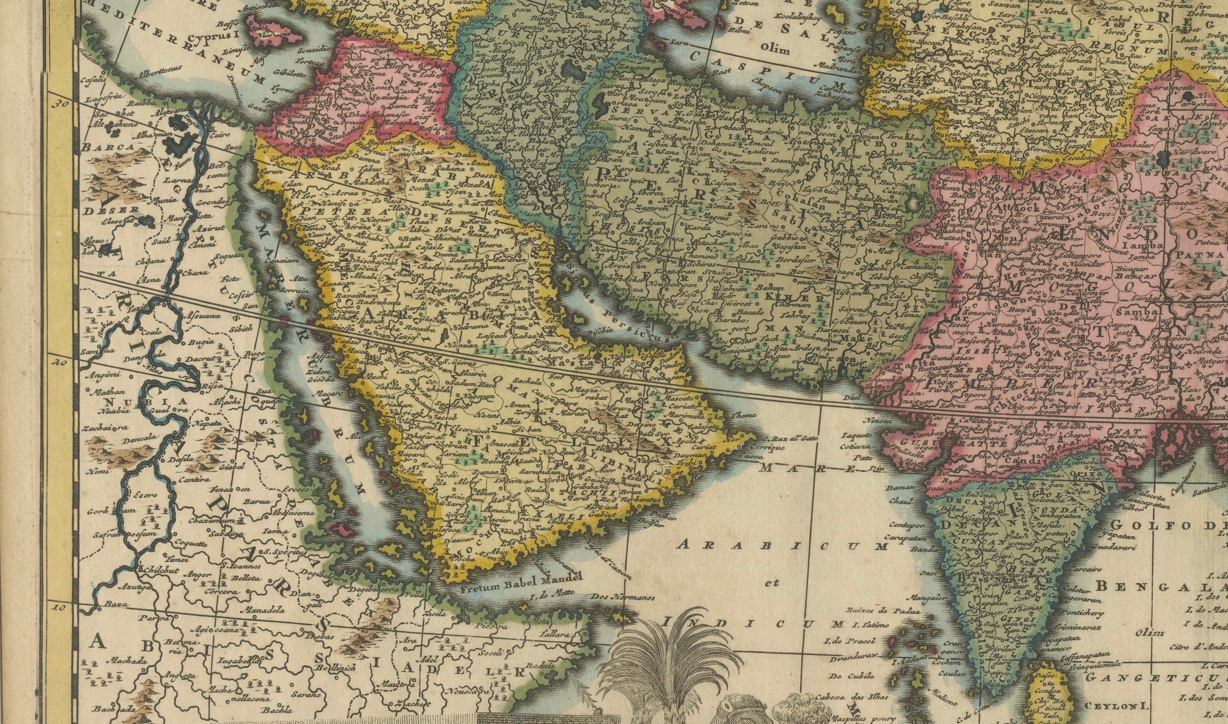 Decorative Antique Map of Asia and the East Indies, circa 1720