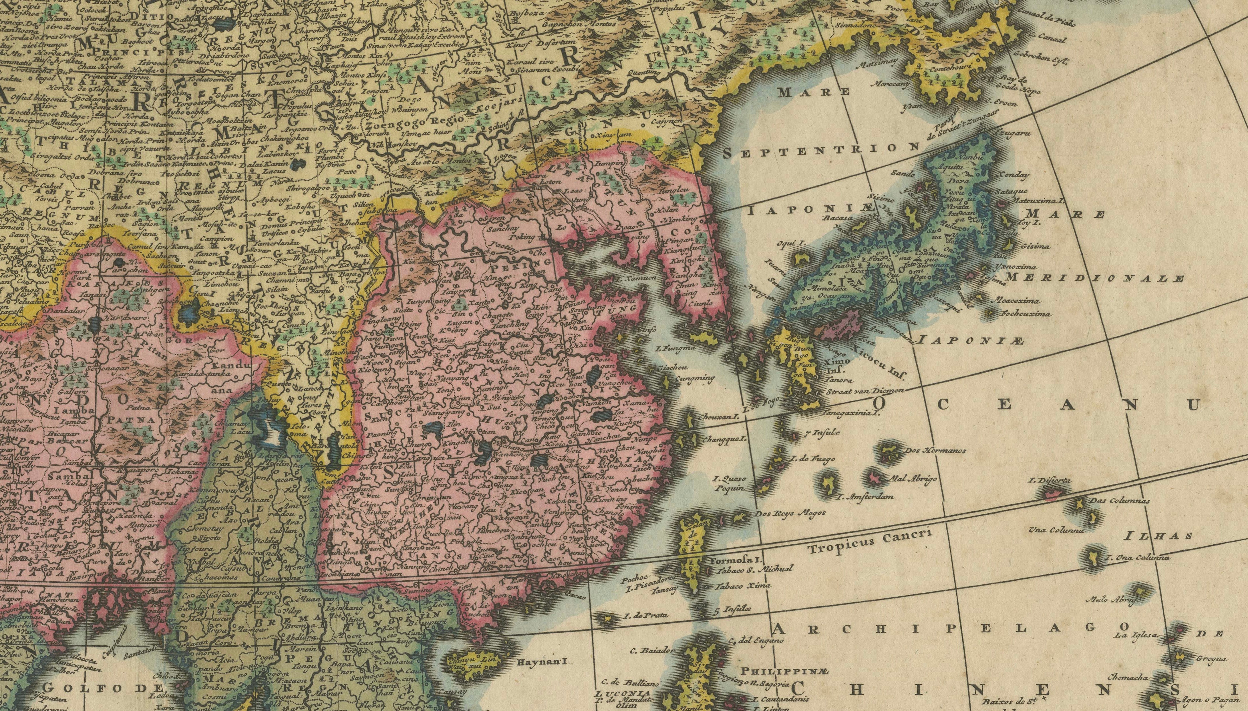 Decorative Antique Map of Asia and the East Indies, circa 1720