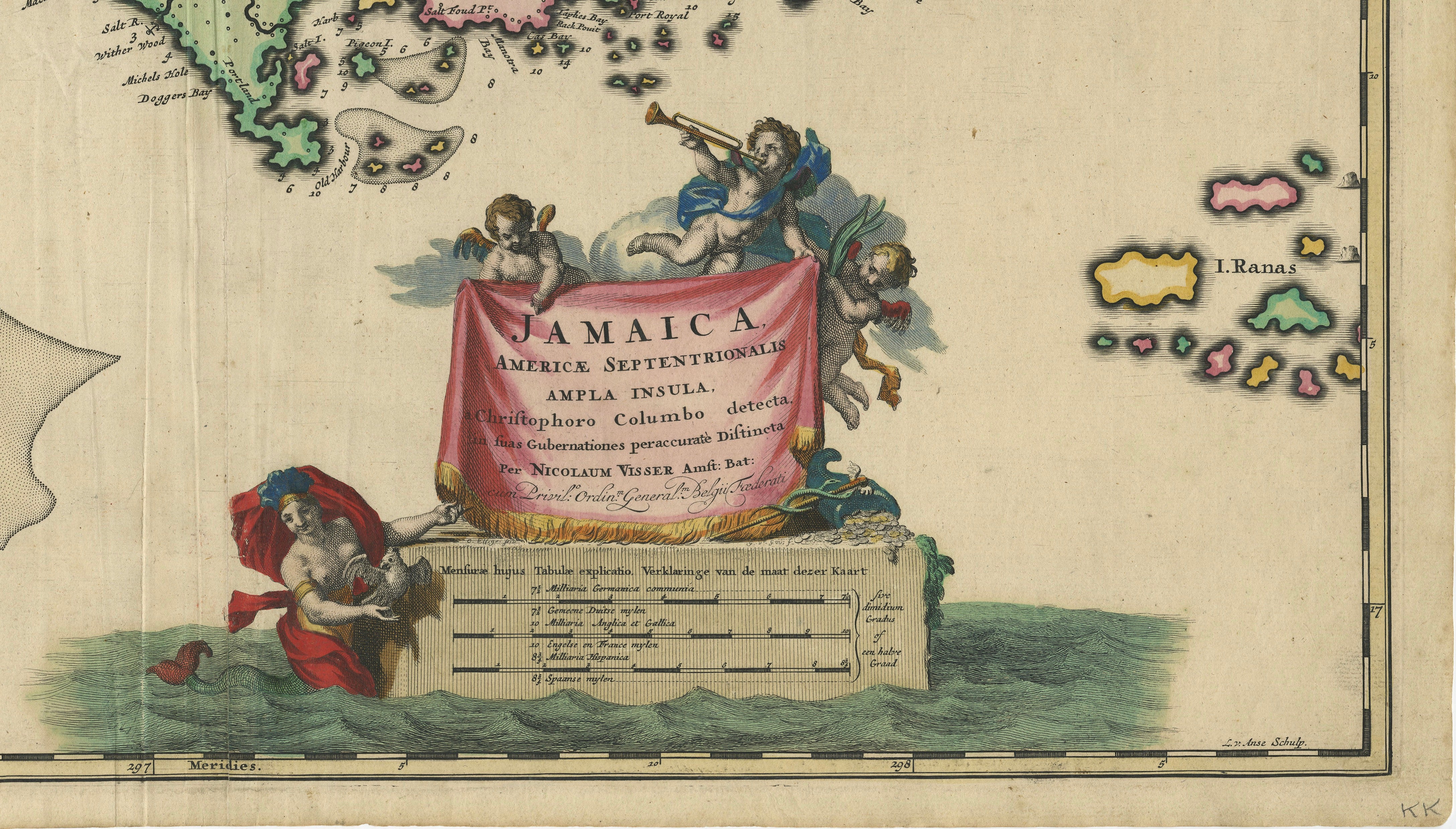 Antique Hand-Colored Map of Jamaica, circa 1680