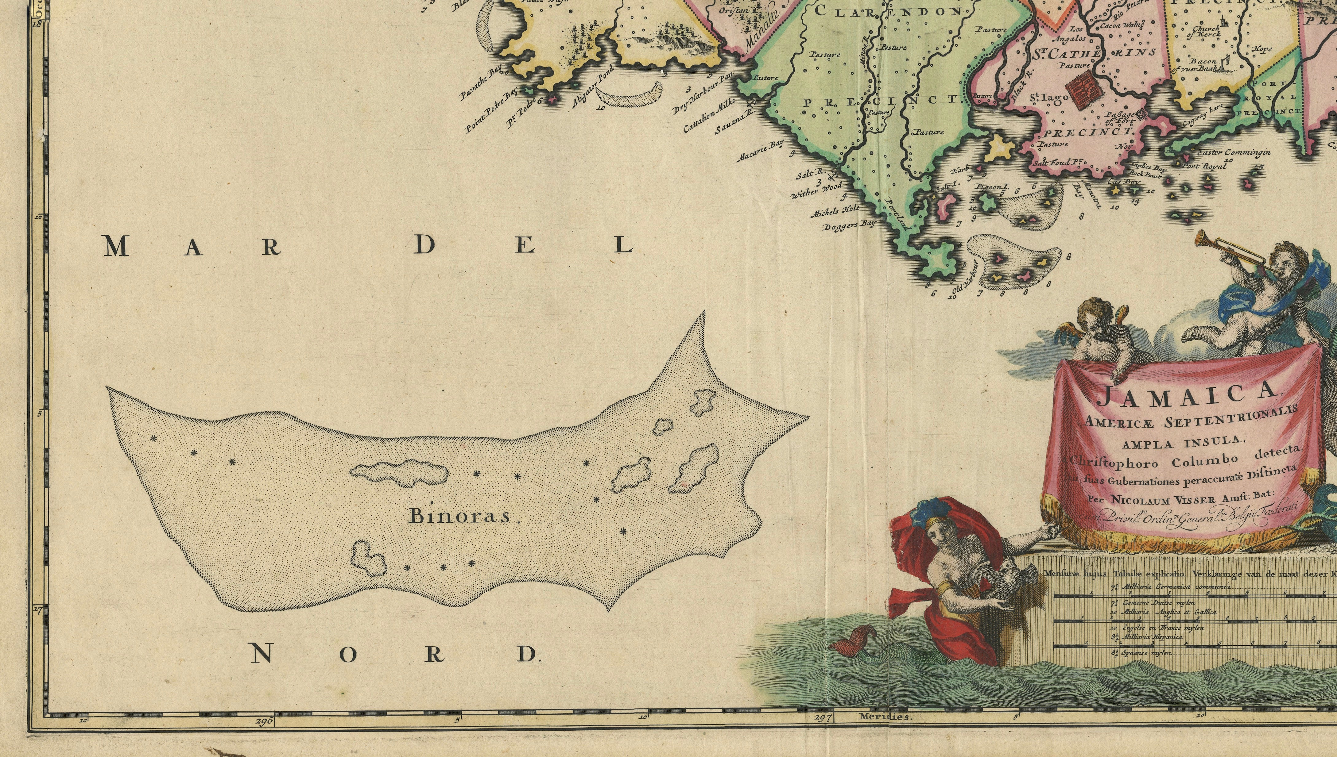 Antique Hand-Colored Map of Jamaica, circa 1680
