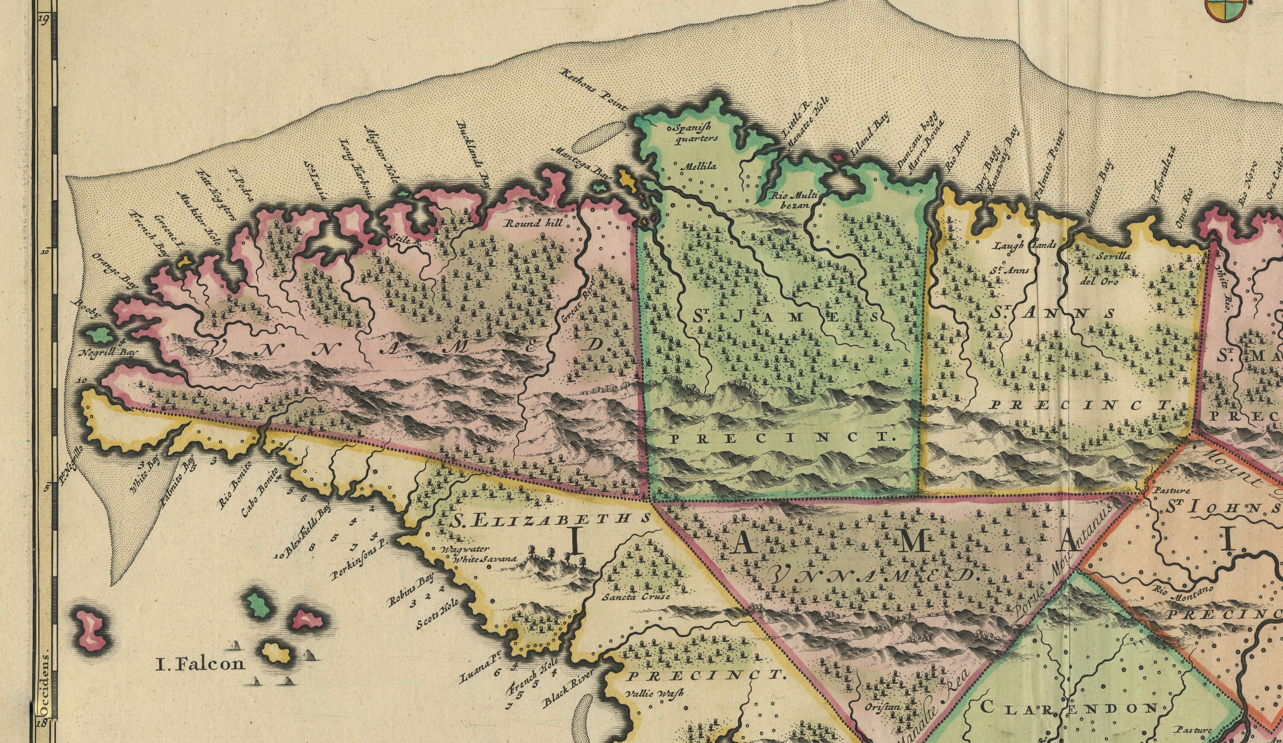 Antique Hand-Colored Map of Jamaica, circa 1680