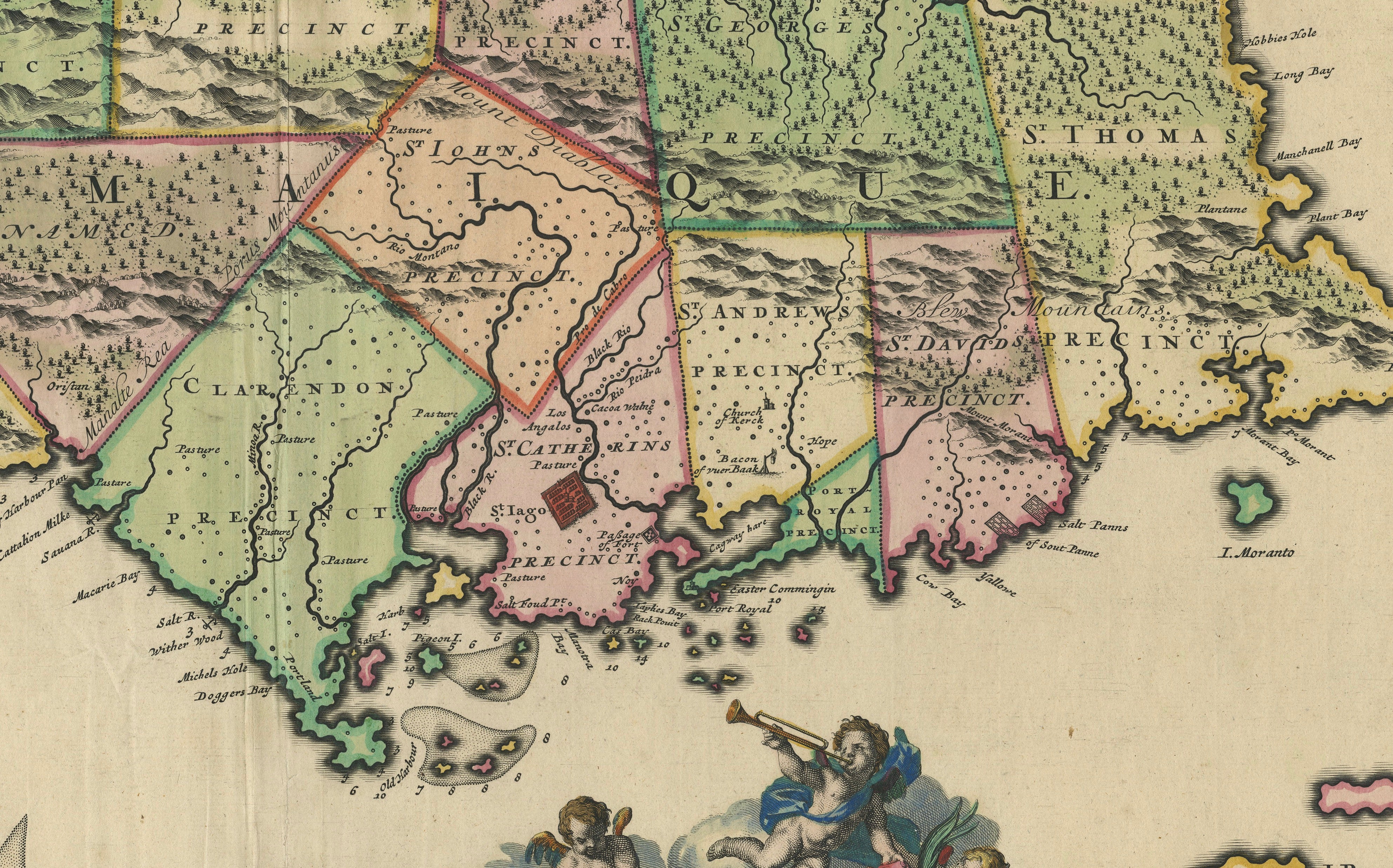 Antique Hand-Colored Map of Jamaica, circa 1680