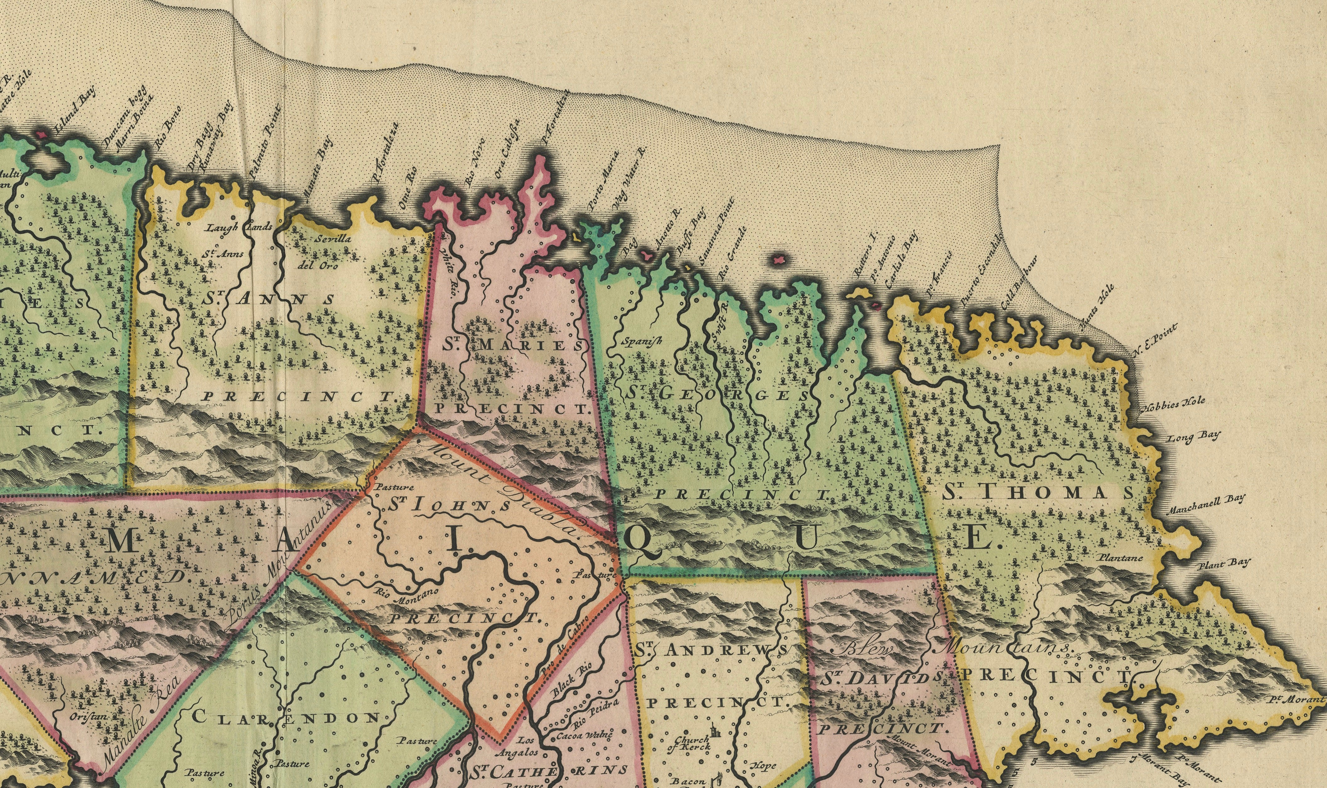 Antique Hand-Colored Map of Jamaica, circa 1680