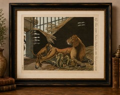Original Antique Print of a Lioness and Her Cubs by Bertuch, 1810