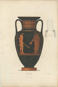 Antique Greek Amphora & Classical Pottery Lithograph, 1883