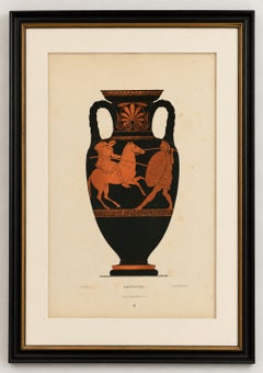 Antique Greek Amphora with Warrior & Horse Color Lithograph, 1883