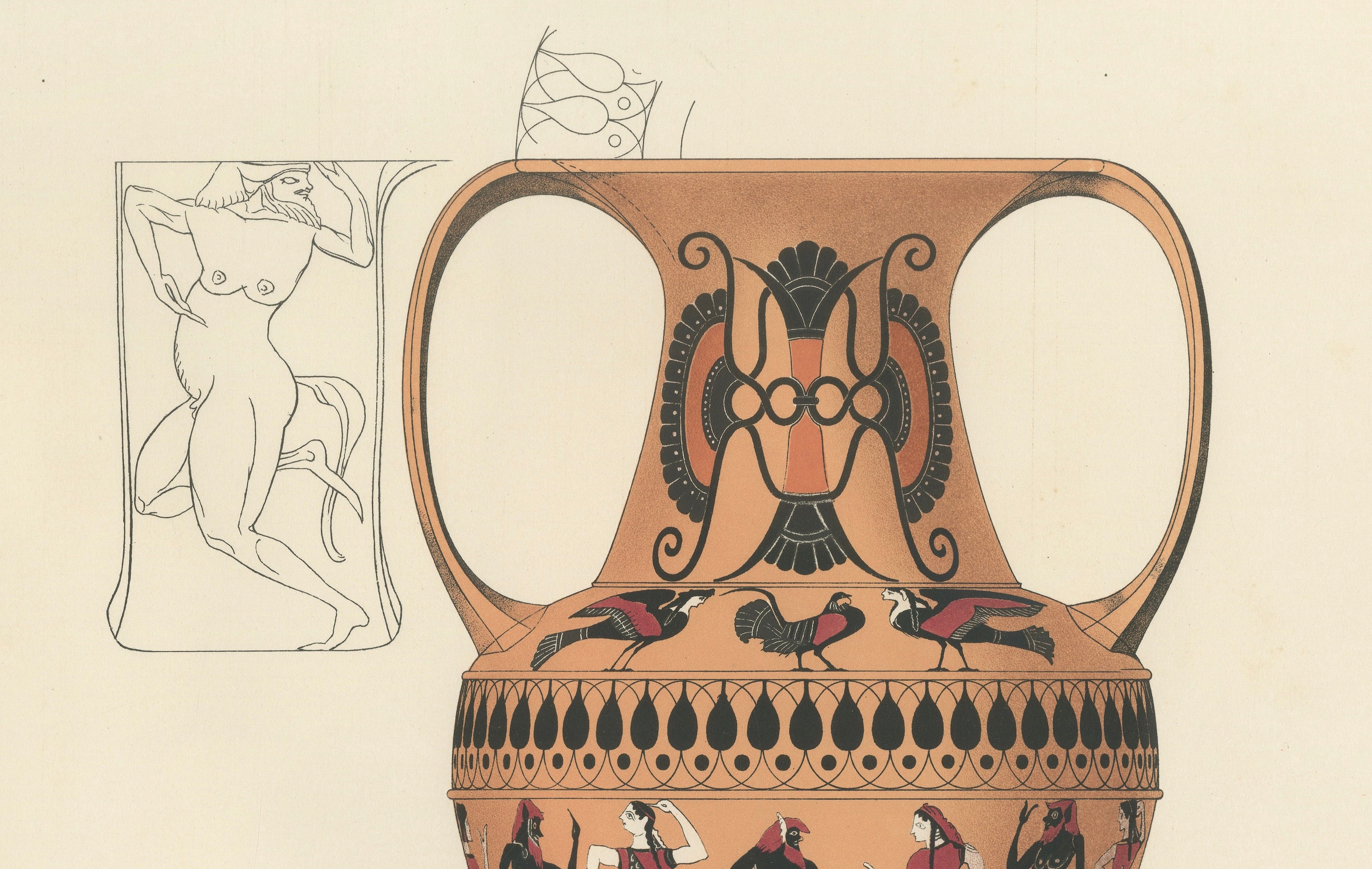 Antique Greek Amphorae Classical Pottery Color Lithograph, 1883