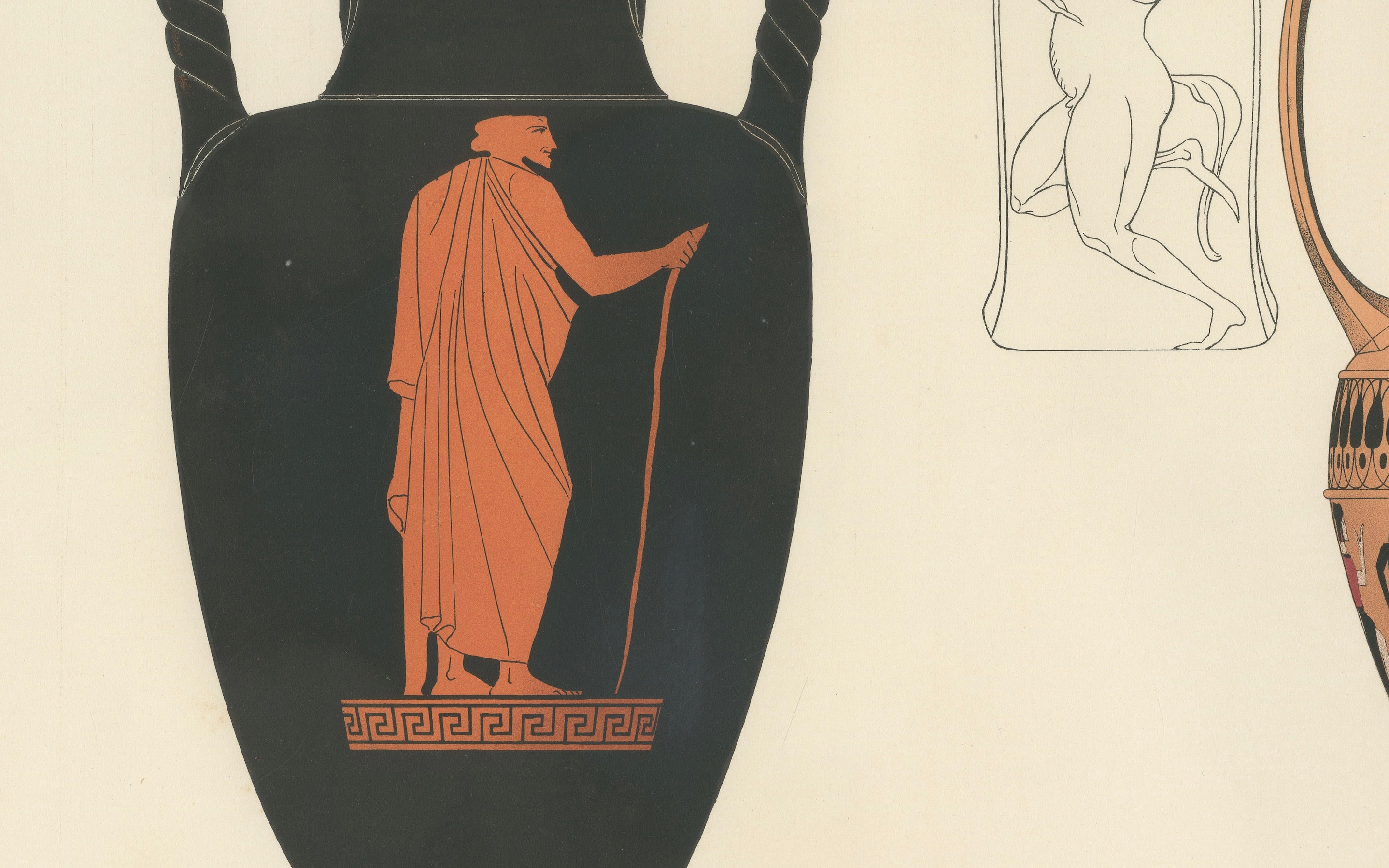 Antique Greek Amphorae Classical Pottery Color Lithograph, 1883