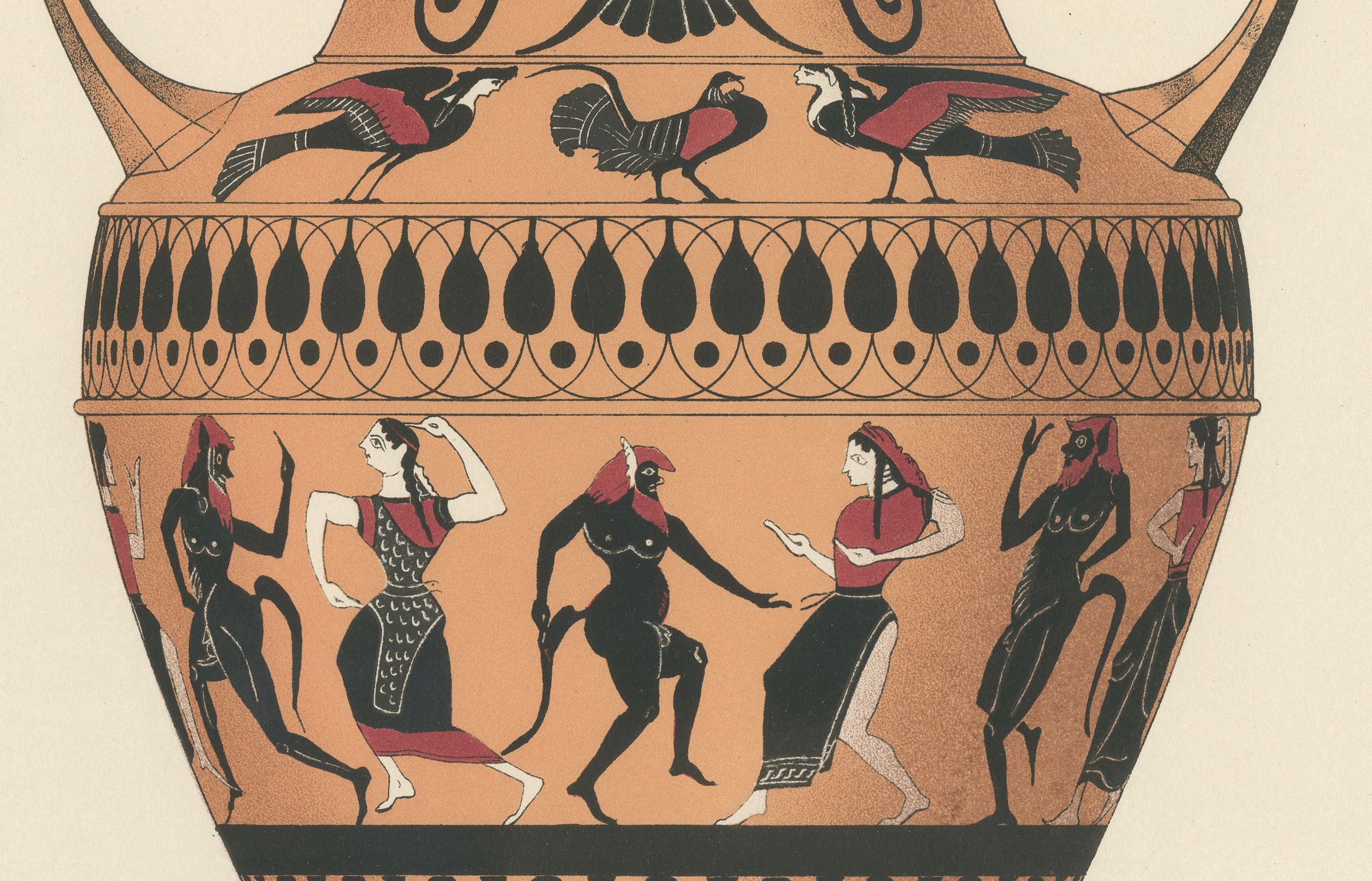 Antique Greek Amphorae Classical Pottery Color Lithograph, 1883