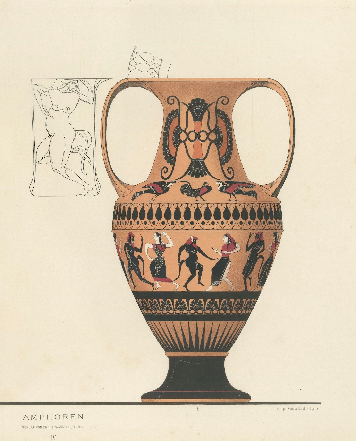 Antique Greek Amphorae Classical Pottery Color Lithograph, 1883