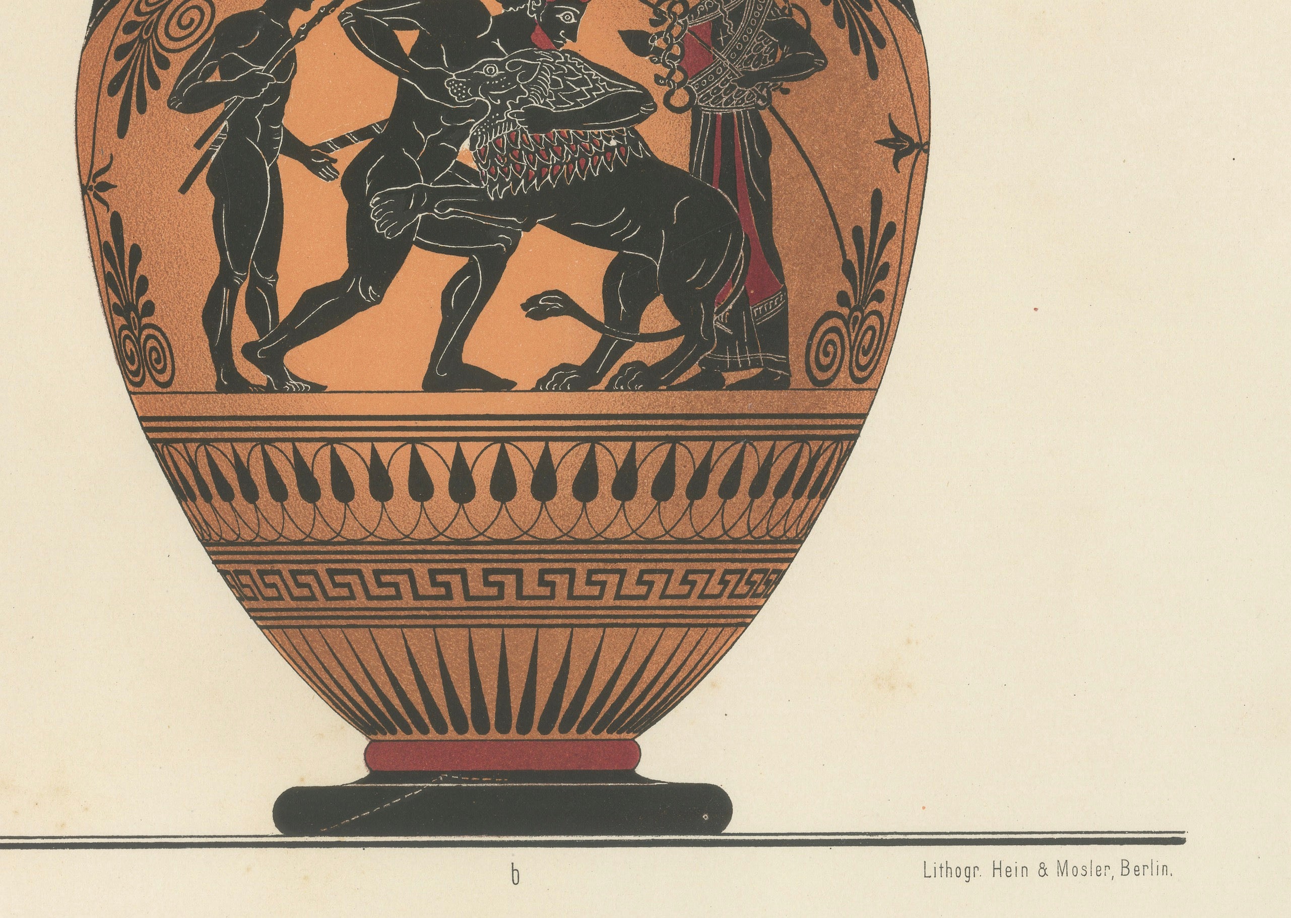 Antique Greek Amphorae with Mythological Figures Color Lithograph, 1883